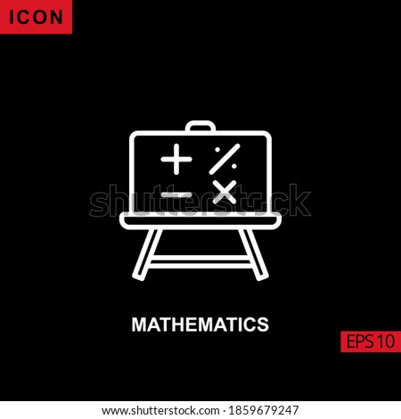 Icon mathematics with chalkboard vector on black background. Illustration line, linear, outline and lineal icon for graphic, print media interfaces and web design.