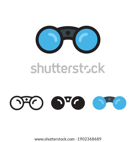 Binoculars icon with 4 different styles. Filled, outline, glyph and line colored.