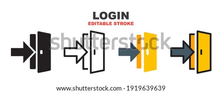 Login icon set with different styles. Colored vector icons designed in filled, outline, flat, glyph and line colored. Editable stroke style can be used for web, mobile, ui and more.