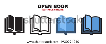 Open Book icon set with different styles. Colored vector icons designed in filled, outline, flat, glyph and line colored. Editable stroke and pixel perfect. Can be used for web, mobile, ui and more.