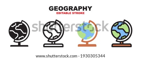 Geography icon set with different styles. Colored vector icons designed in filled, outline, flat, glyph and line colored. Editable stroke and pixel perfect. Can be used for web, mobile, ui and more.