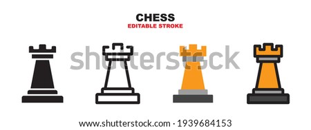 Chess rook icon set with different styles. Colored vector icons designed in filled, outline, flat, glyph and line colored. Editable stroke and pixel perfect. Can be used for web, mobile, ui and more.