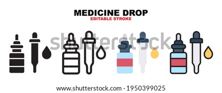Medicine Drop icon set with different styles. Icons designed in filled, outline, flat, glyph and line colored. Editable stroke and pixel perfect. Can be used for web, mobile, ui and more.