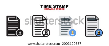 Time Stamp icon set with different styles. Icons designed in filled, outline, flat, glyph and line colored. Editable stroke and pixel perfect. Can be used for web, mobile, ui and more.