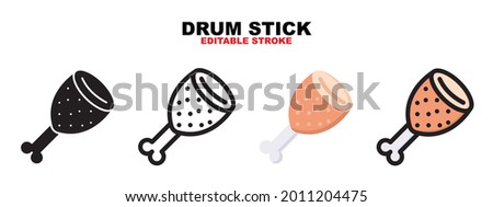 Outline, glyph black, flat color and filled line color, icon symbol set, drum stick concept, Isolated vector design, editable stroke