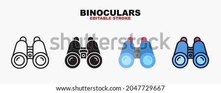 Binoculars icon symbol set of outline, solid, flat and filled outline style. Isolated on white background. Editable stroke. Can be used for web, mobile, ui and more.