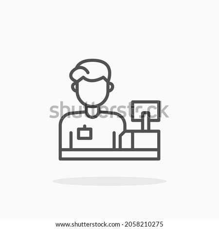 Cashier Man icon. Editable Stroke and pixel perfect. Outline style. Vector illustration.