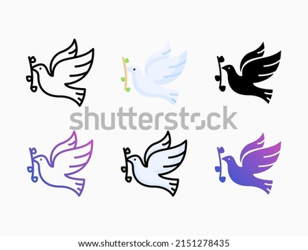 Dove icon set with line, outline, flat, filled, glyph, color, gradient. Editable stroke and pixel perfect. Can be used for digital product, presentation, print design and more.