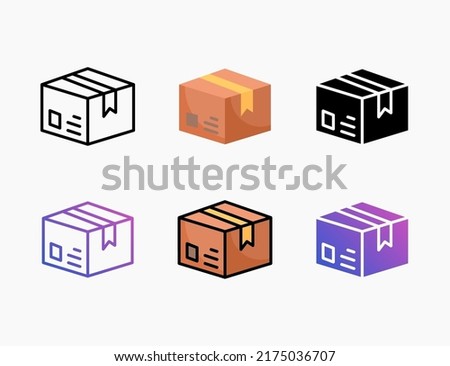 Package Delivery icon set with line, outline, flat, filled, glyph, color, gradient. Editable stroke and pixel perfect. Can be used for digital product, presentation, print design and more.