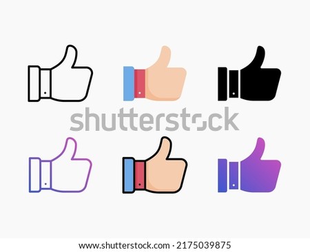 Thumb Up icon set with line, outline, flat, filled, glyph, color, gradient. Editable stroke and pixel perfect. Can be used for digital product, presentation, print design and more.