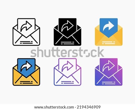 Forward or Reply Mail icon set with line, outline, flat, filled, glyph, color, gradient. Editable stroke and pixel perfect. Can be used for digital product, presentation, print design and more.