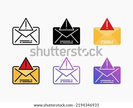 Mail Alert icon set with line, outline, flat, filled, glyph, color, gradient. Editable stroke and pixel perfect. Can be used for digital product, presentation, print design and more.