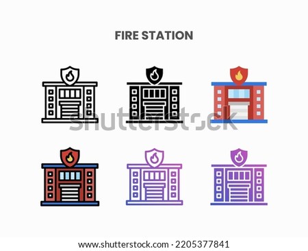 Fire Station icon set with line, outline, flat, filled, glyph, color, gradient. Can be used for digital product, presentation, print design and more. Stockfoto © 
