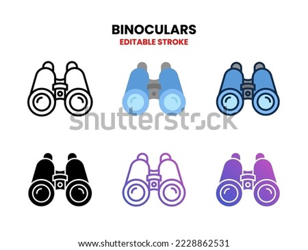 Binoculars icon set vector line, outline, glyph, filled line, flat color, line and flat gradient. Editable stroke and pixel perfect. Can used for digital product, presentation, UI and many more.
