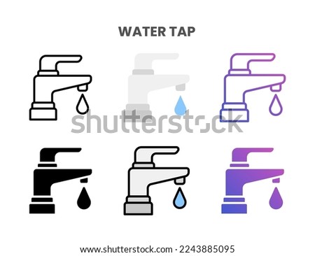 Water Tap icons vector illustration set line, flat, glyph, outline color gradient. Great for web, app, presentation and more. Editable stroke and pixel perfect.