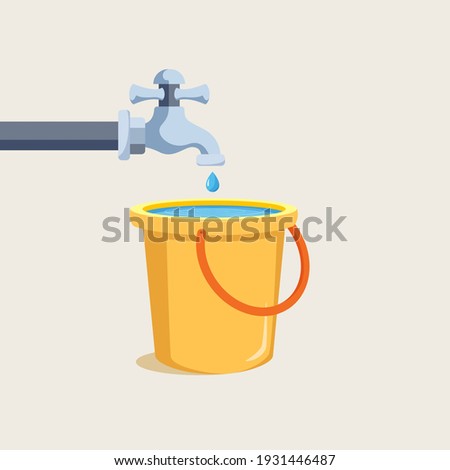 Water taps and buckets full of water