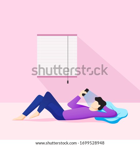 Image, Stock Photo Man lying down holding mirror with reflection