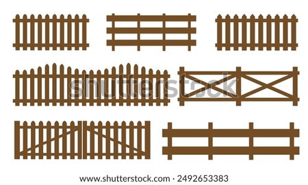 Wooden fence on white background. Decorative fence section. Stable fence. Vector Stock. EPS 10.