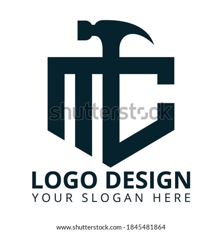 M C Letter Construction Logo Design Zdjęcia stock © 