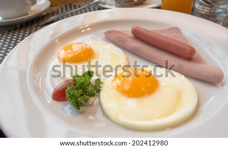 american Breakfast  cooked  and looks delicious  in restaurant