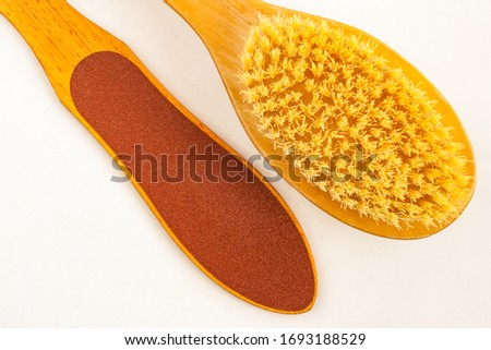 Similar – Image, Stock Photo Flatlay of woman rubbing cream in her legs in bed