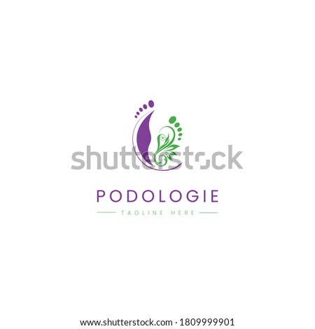 podologie logo design concept with healthy leg icon with floral elements