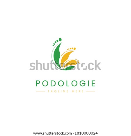 podologie logo design concept with healthy foot icon with leaf