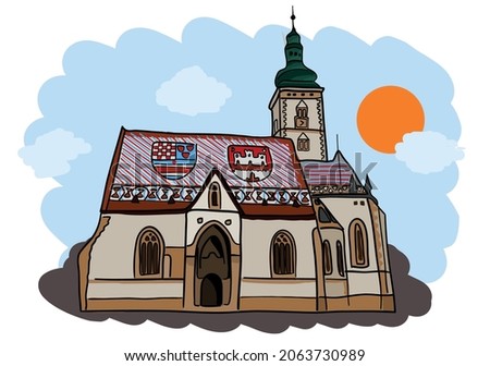 Zagreb, Croatia - St. Mark's Church, vector colored illustration ready to print