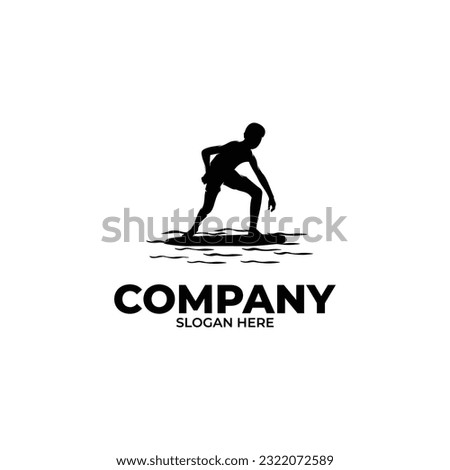 Kids surfing logo design template