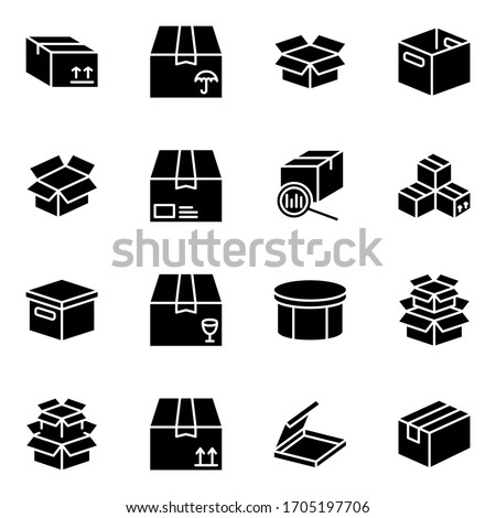 Box flat line icon set. Carton, wood boxes, product package, gift vector illustrations. Simple black signs for delivery service