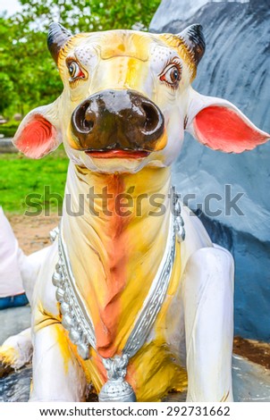 ORRISA, INDIA - APRIL 26, 2015: Holy cow statue in temple premesis in Orrisa, India