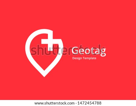 Cross plus geotag or location pin medical logo icon design