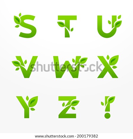 Vector Set Of Green Eco Letters Logo With Leaves. Ecological Font From ...