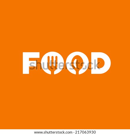 Food word sign logo icon design template elements with spoon and fork. Vector color emblem.