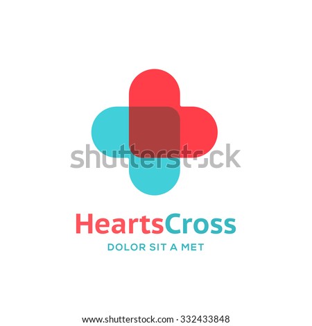 Cross plus heart medical logo icon design template elements

