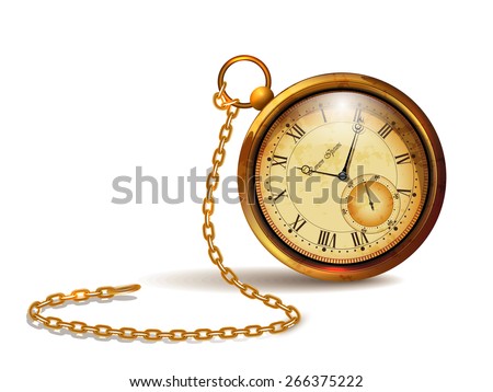 Gold vintage clock with roman numerals and chains