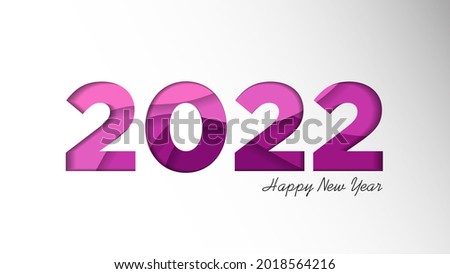 Happy New Year 2022 Background Template. Holiday Vector Illustration of Paper Cut Numbers 2022. 2022 Paper Cut Background Festive Poster or Banner. Modern Happy New Year Background