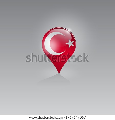 Geo location icon with the national flag of TURKEY. Domestic, local tourism in their own country. Recreation, entertainments, excursions, cruises, walks, routes in a place of residence.