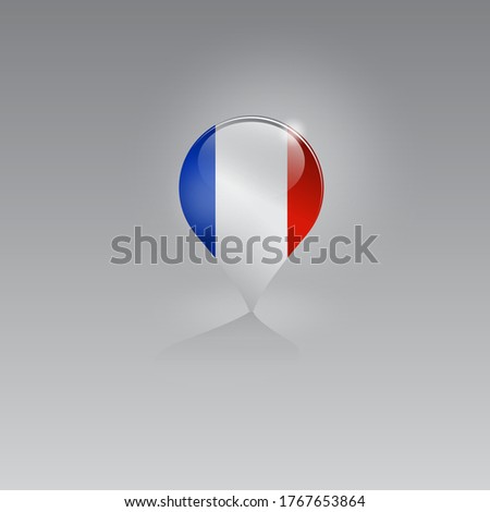 Geo location icon with the national flag of FRANCE. Domestic, local tourism in their own country. Recreation, entertainments, excursions, cruises, walks, routes in a place of residence.