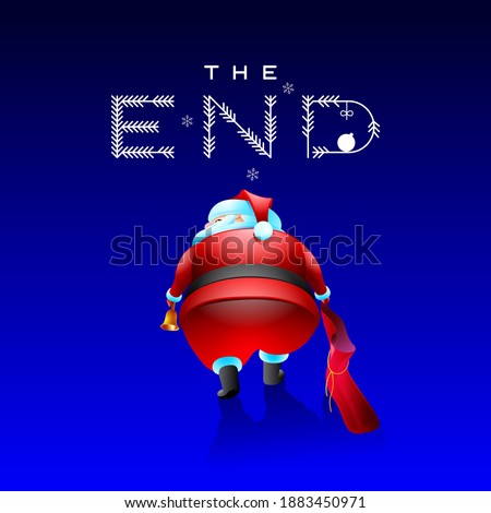 Tired sad weary Santa Claus with an empty bag. Exhausted character. Logo end. Christmas finale. Vector illustration. 