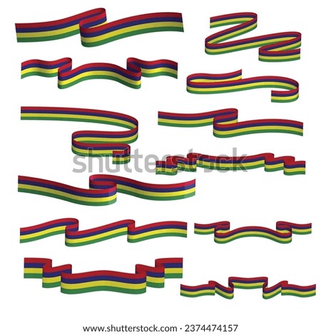 mauritius flag ribbon vector bundle set