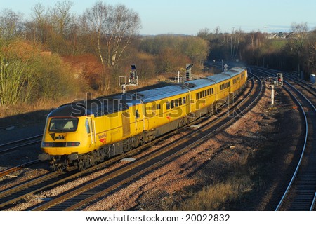 Yellow Train. Net Work Rail National Measurement Train at Clay Cross. UK