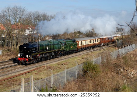 February 21, 2009 VSOE Northern Belle charter train Approaching Feltham, West London. UK. Steam Locomotive 35028 Clan Line at the helm.