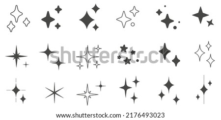 Set of Clean shining icons. Sparkle Sign. Star icons. Twinkling stars. Sparkles, shining burst. sparkle silhouette. Star emojis. Twinkle star shapes vector design. Bright firework, decoration twinkle.