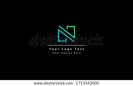 Letter N logo, Square shape symbol, green and blue color, Technology and digital abstract logo template 