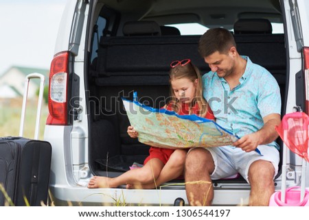 Image, Stock Photo Father shows daughter the world and points in one direction