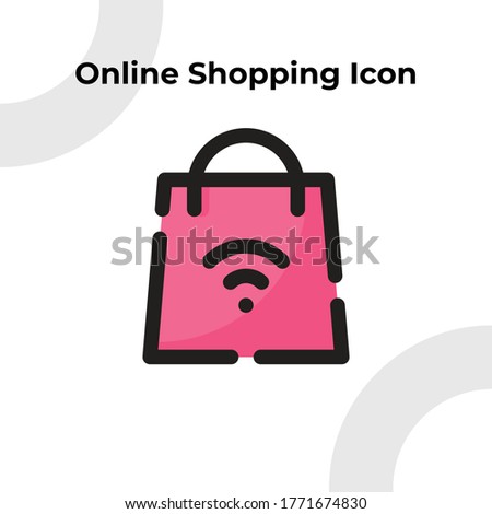 Online Shopping Icon with Dashed Filled Outline Style, Vector Editable
