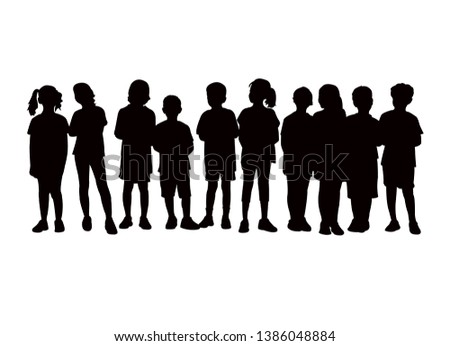 children in line, silhouette vector