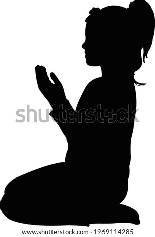 a girl praying, silhouette vector