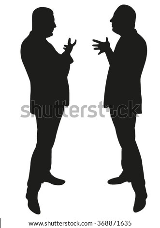 Black Silhouettes Of Two Men Standing And Talking To Each Other Stock ...